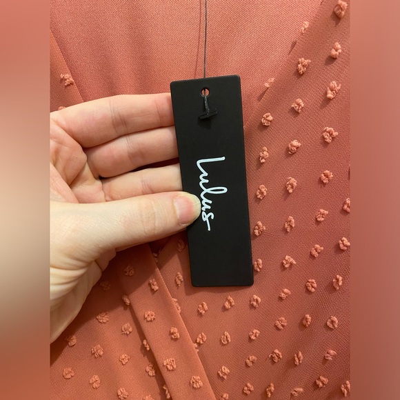 Lulus pink/coral ruffle a-line midi dress in large - Picture 5 of 7